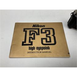 Nikon F3T camera body, in champagne/ titanium colourway, serial no. T8215031, with 'Nikon Nikkor 50mm 1:1.4' lens, Nikon MD4 motor drive, serial no. 156592 and Nikon MK-1 Firing range converter, all with original boxes 