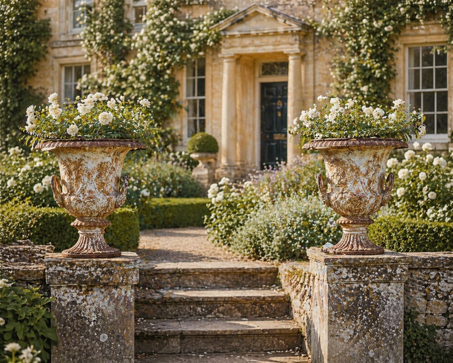 Andrew Handyside - pair of 19th century best quality cast iron garden urns, individually detailed in relief Allegorical Figures and Helaldic Swans, campagna form with twin handles, detail under rim, raised on circular fluted base