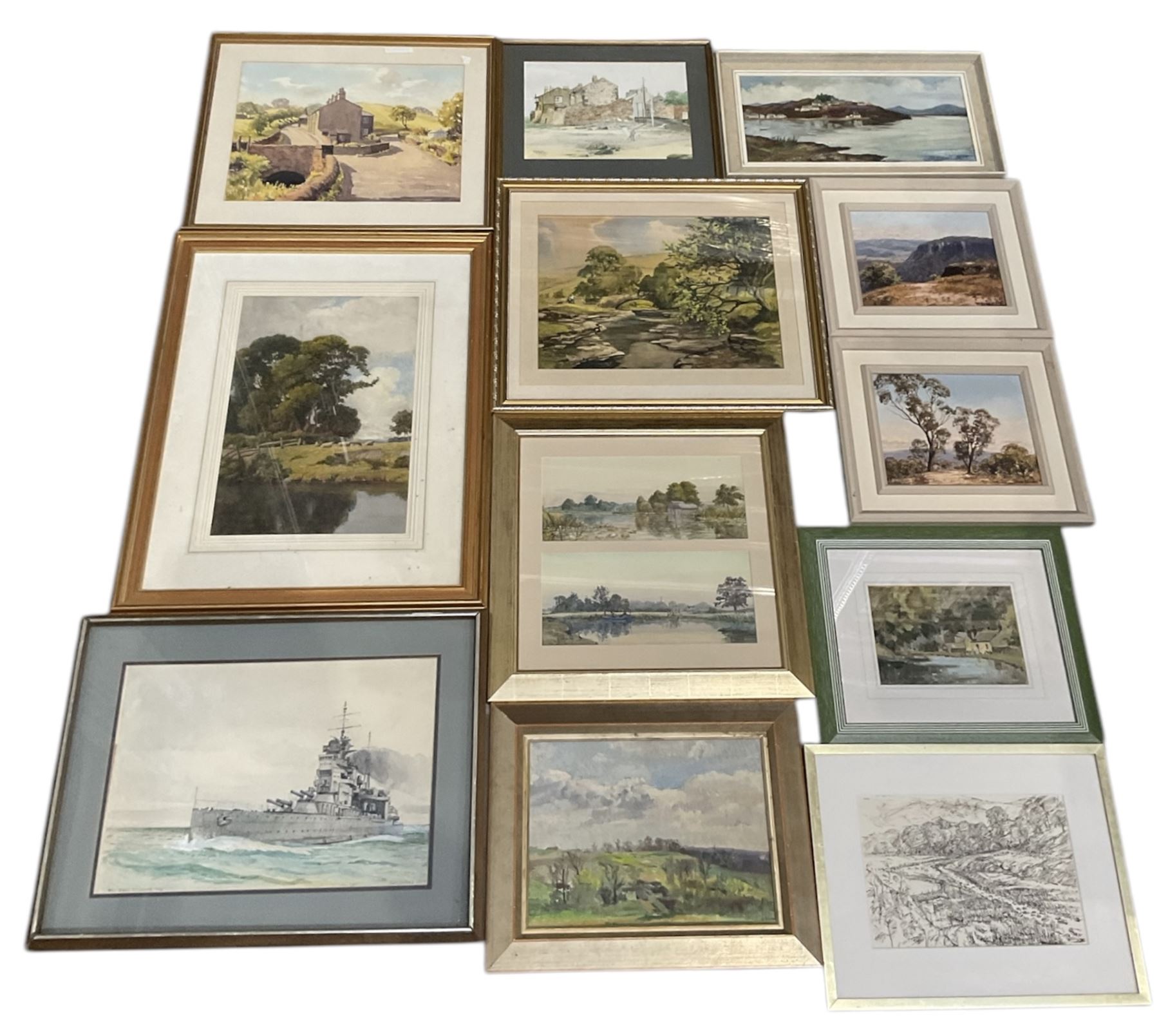 Collection of oil paintings and watercolours, various artists including Harry Emmett, JF Allen, VG Mitchell, B Sherne, Leslie Kersley, etc (12)