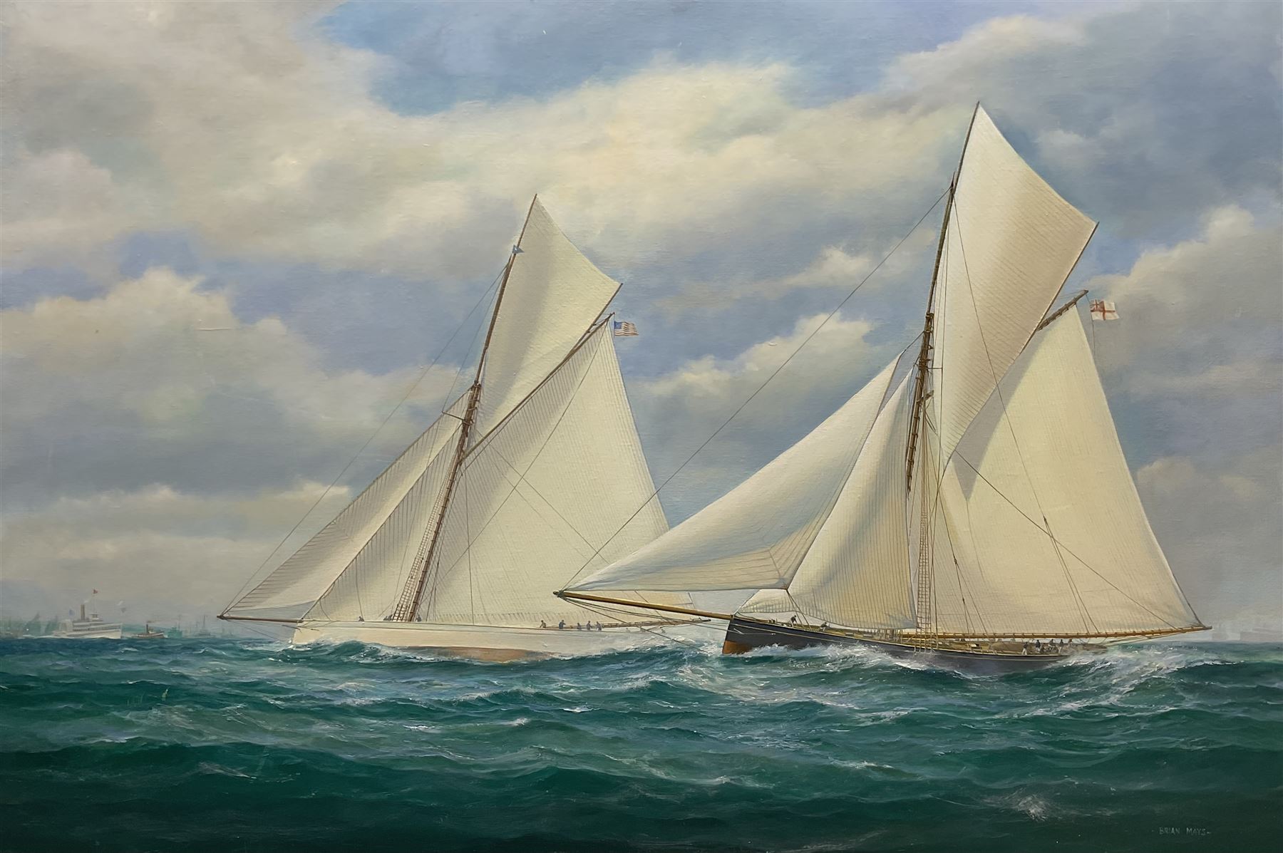 Brian Mays (British 1938-2005): 'Americas Cup 1885 - Puritan Defeats Genesta', oil on canvas signed, titled and dated '01 verso 71cm x 107cm (unframed) 
Provenance: direct from the family of the artist