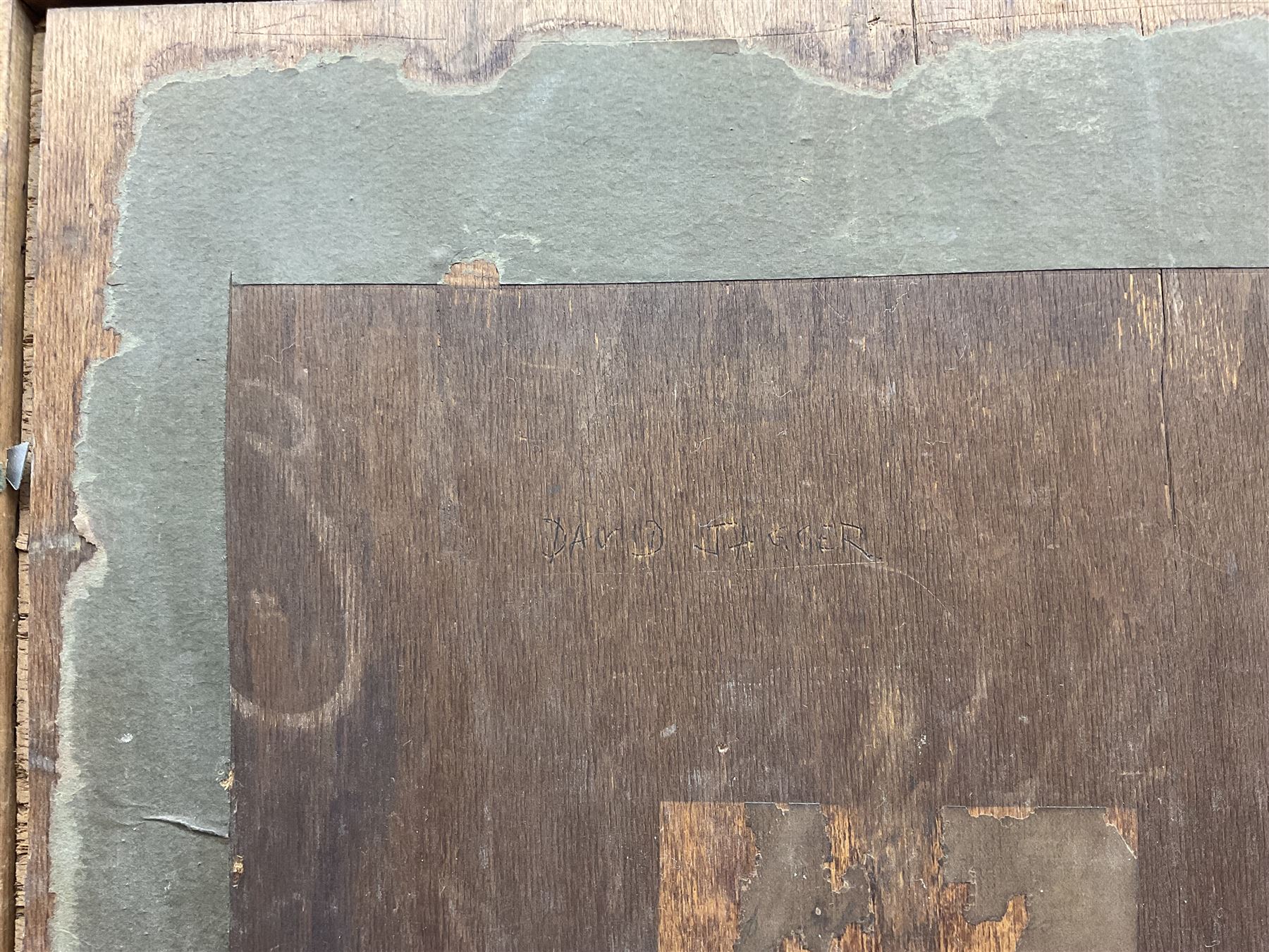 Attrib. David Jagger RP ROI (British 1891-1958): Male Nude Hanging Drapery, oil on canvas laid on board unsigned, partial original title label and with later inscriptions verso 74cm x 33cm 