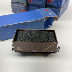 Hornby Dublo - thirteen LMS wagons comprising four Goods Van D1; two Meat van D1; Cattle Truck D1; two Coal Wagon High Sided D2; three Coal Wagon D1; and Open Wagon D1; all in medium blue boxes (13)