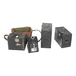 Four Ensign cameras, including Ful-Vue, J-B box camera, All Distance Twenty box camera and...