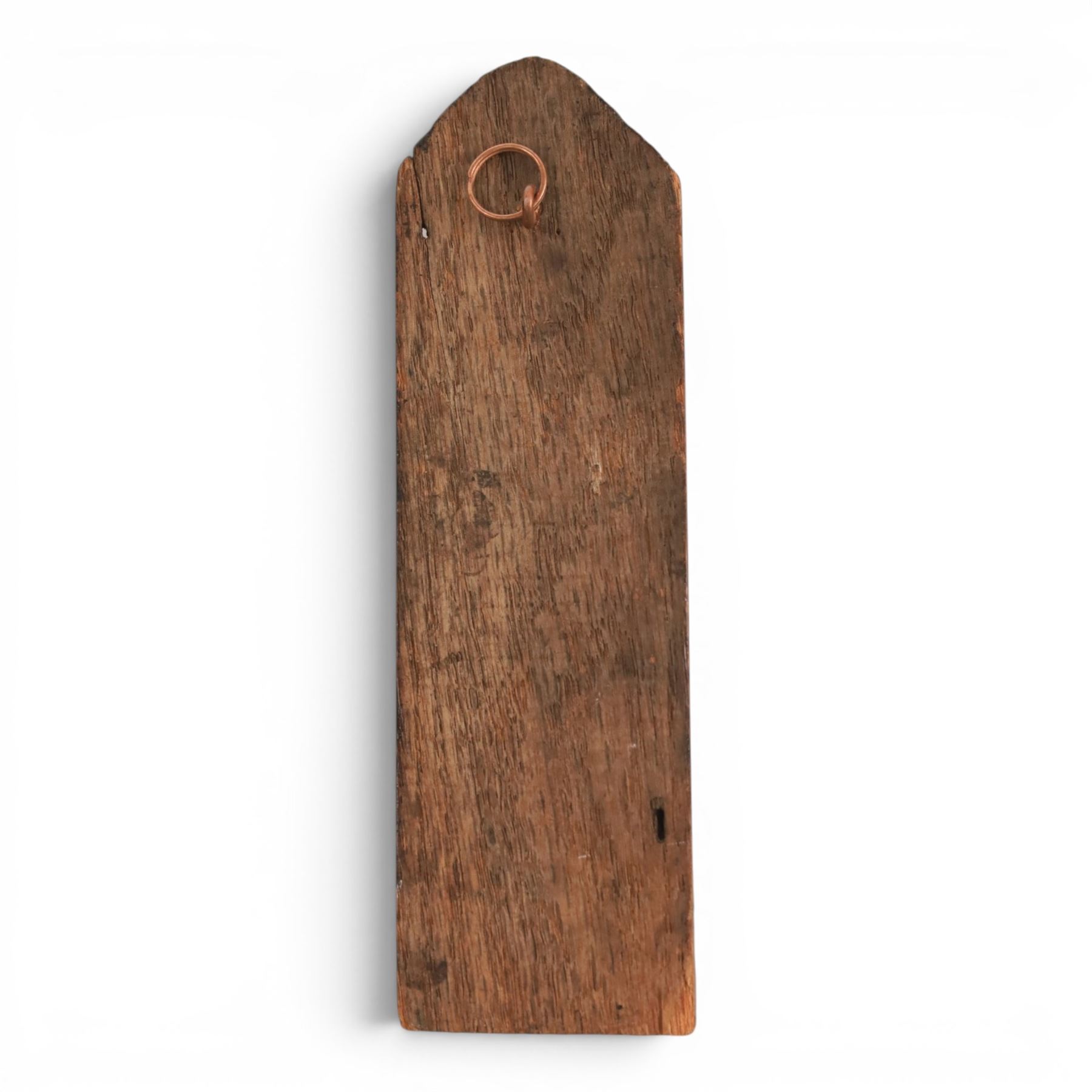 Late 18th century oak candle box and 19th century carving, candle box H44cm