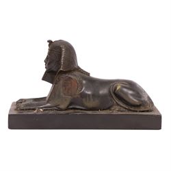 Egyptian Revival style bronzed sphinx sculpture, H11cm, L17cm