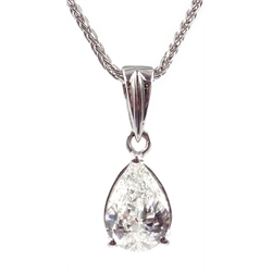  18ct white gold pear shaped diamond pendant necklace, hallmarked, diamond 1.05 carat  