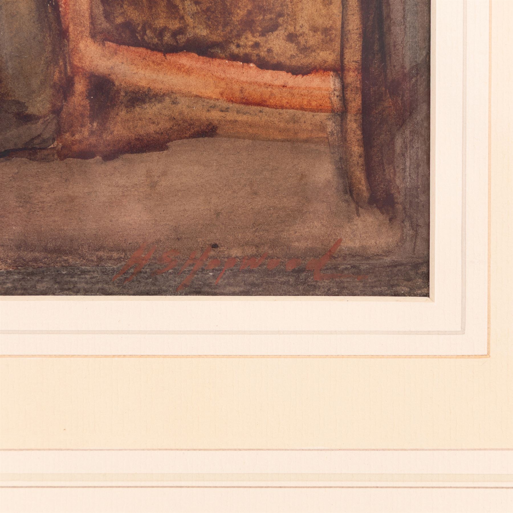 Henry Silkstone Hopwood (Staithes Group 1860-1914): Interior Scene with Old Woman Tending Fire, watercolour signed 26cm x 35cm