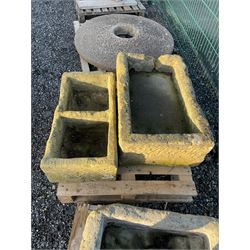 19th century two division stone trough and a medium rectangular stone trough with concrete base (2) - THIS LOT IS TO BE COLLECTED BY APPOINTMENT FROM DUGGLEBY STORAGE, GREAT HILL, EASTFIELD, SCARBOROUGH, YO11 3TX