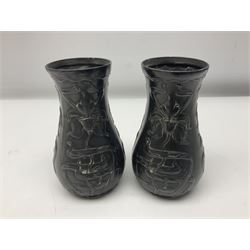 Pair of pewter Art Nouveau vase relief decoration in the form of flowers