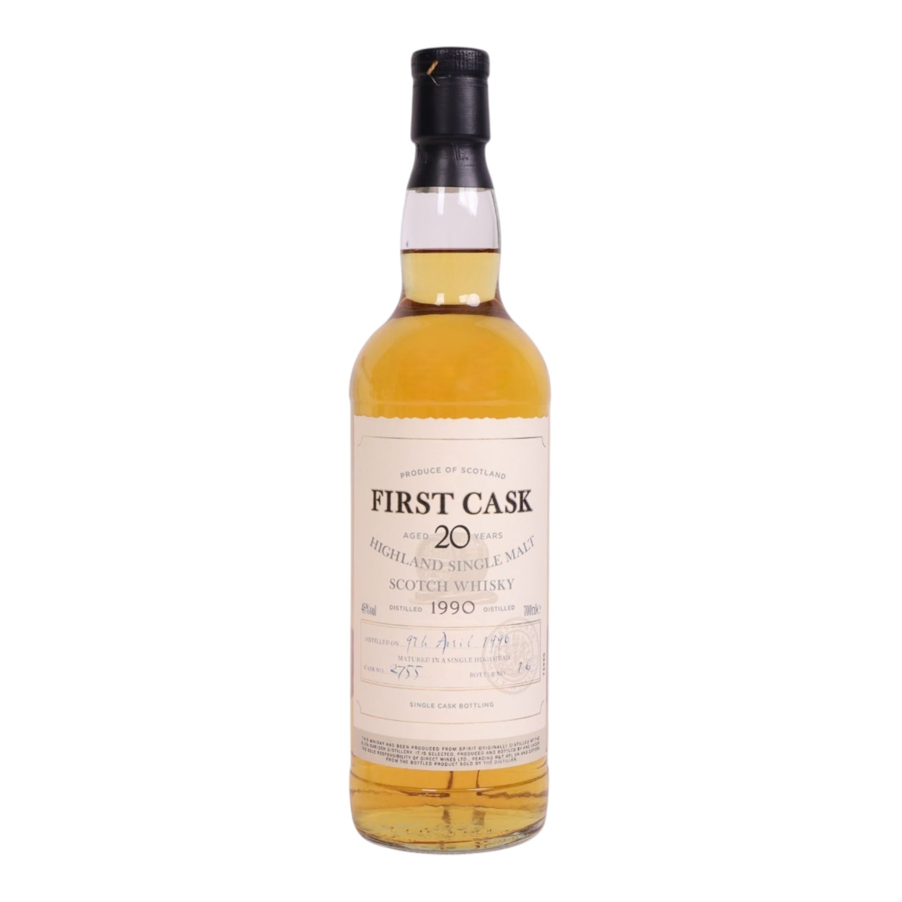 Glen Garioch, 20 year old Highland single malt scotch whisky 46% vol 700ml, First Cask; distilled 9th April 1990, from cask number 2755, bottle number 16, with certificate 
