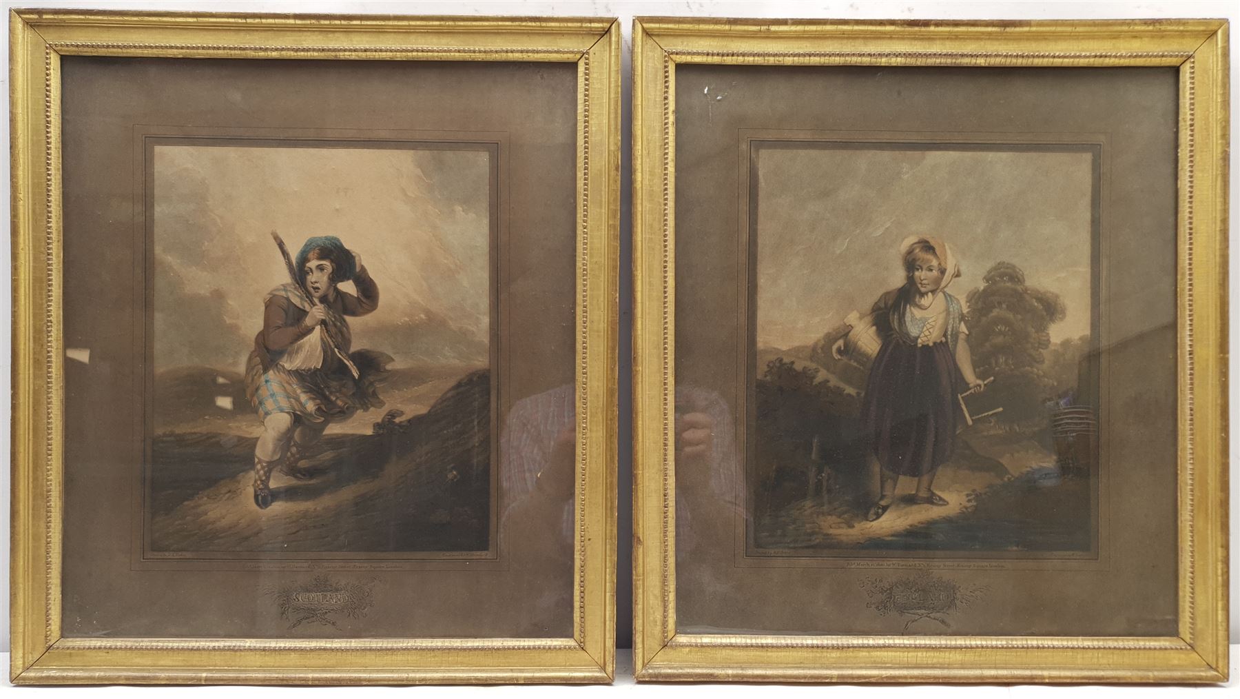 W Barnard engr. after Robert Ker Porter (1777-1842): 'England' 'Scotland' 'Wales' Ireland', set of mezzotints pub. W Barnard 1800, 44cm x 39cm (4)