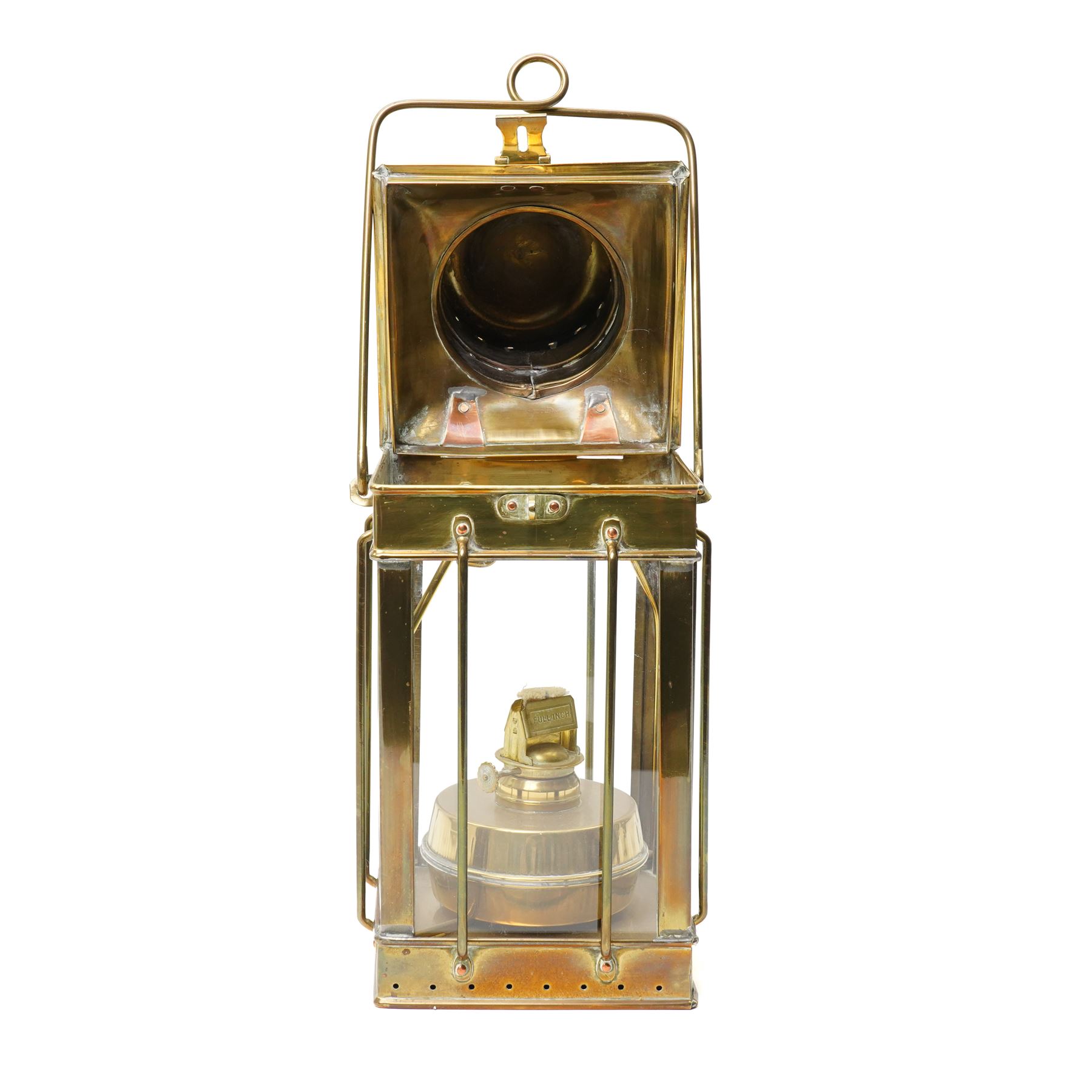  Brass hanging oil lamp, H48cm 