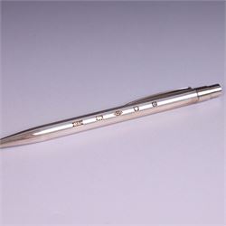Modern silver cased ball point pen, with decorative hallmark, Harrison Brothers & Howson Ltd, London 2004, boxed