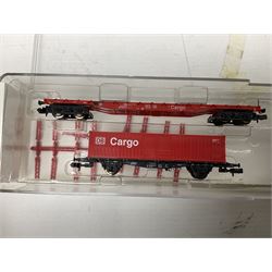 Trix Minitrix 'N' gauge - No.15272 DHL five-car set; boxed; and No.13982 set of three Cargo goods wagons; boxed (2)