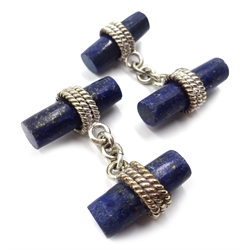  Pair of silver lapis lazuli cuff-links, stamped 925  