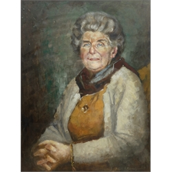  Donald Gray Midgely (British 1918-1995): Saville and Lottie Midgley - Portraits of the artist's parents, two oils on board signed one dated '70, approx 45cm x 34cm and a portrait miniature of Saville 10cm x 7.5cm (3) Provenance: direct from the family Midgley was born in Halifax, moved to Whitby after his mother Lottie died. Lived at 2 Salt Pan Steps   