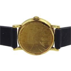 Longines ladies 18ct gold quartz wristwatch L 120 6, Swiss hallmark, on black leather strap