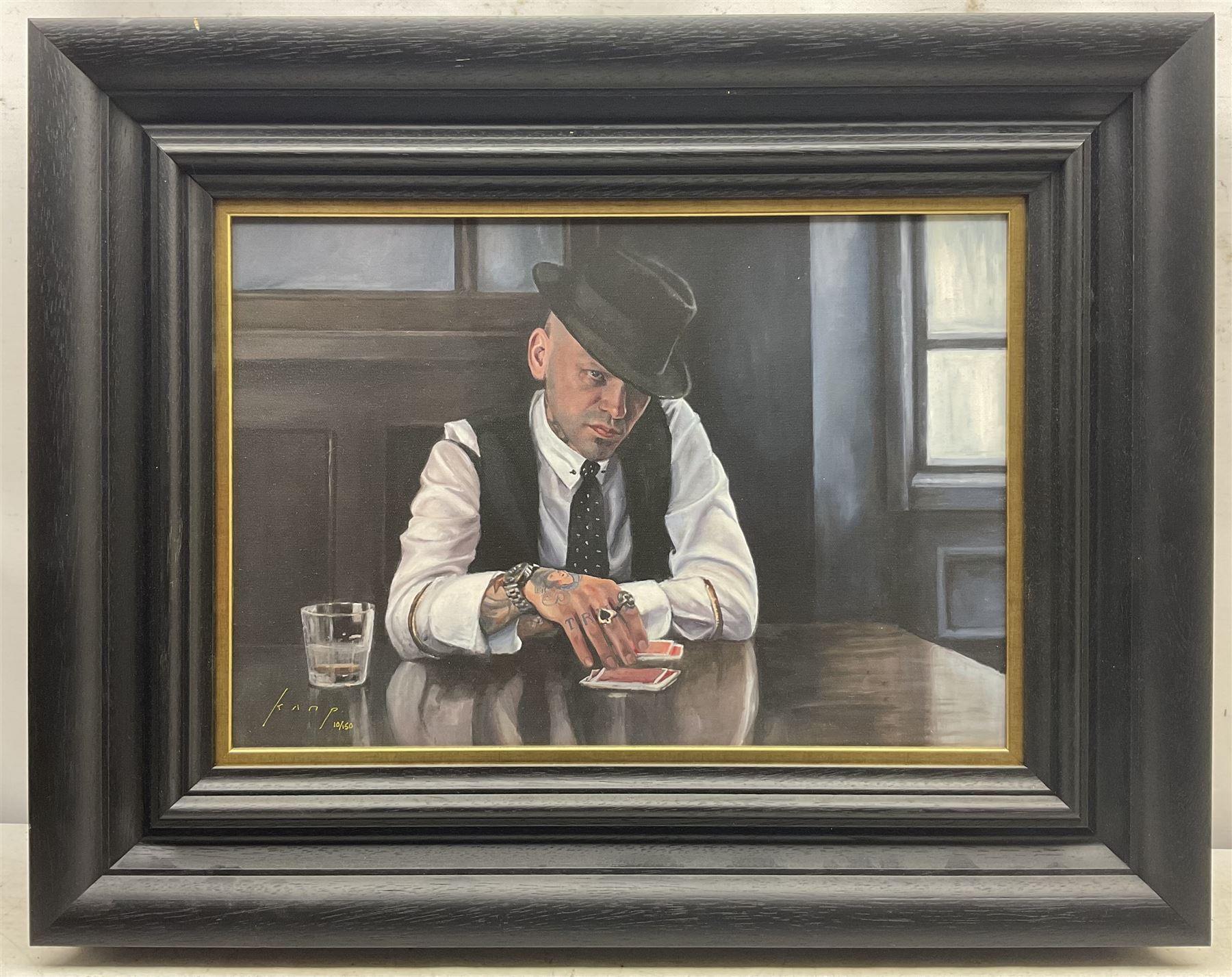 Vincent Kamp (British Contemporary): 'Let the Cards Decide', limited edition print on canvas signed and numbered 10/150, 34cm x 50cm