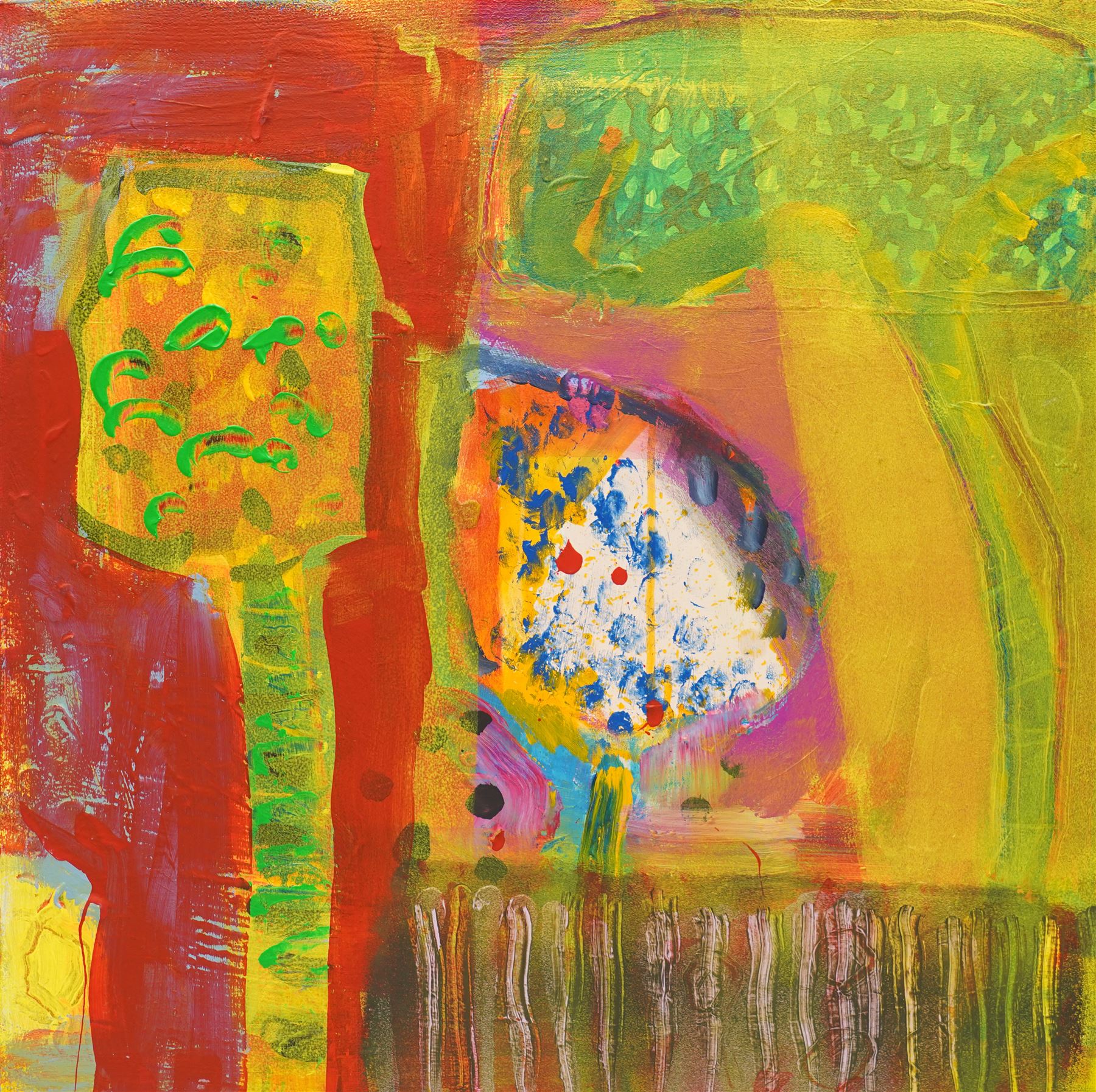 Gillian Ross Kelsey (British 1935-2025): 'The Dizzy Tree', acrylic on board, signed and titled verso 51cm x 51cm