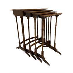 Georgian style walnut Quartetto nest of tables, inlaid and crossbanded top