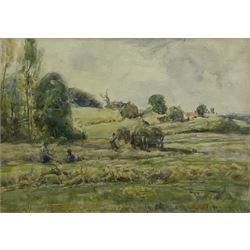 John Bowman (Staithes Group 1872-?): Haytime and a Watermill, two watercolours one signed, the second signed verso 24cm x 34cm (2)