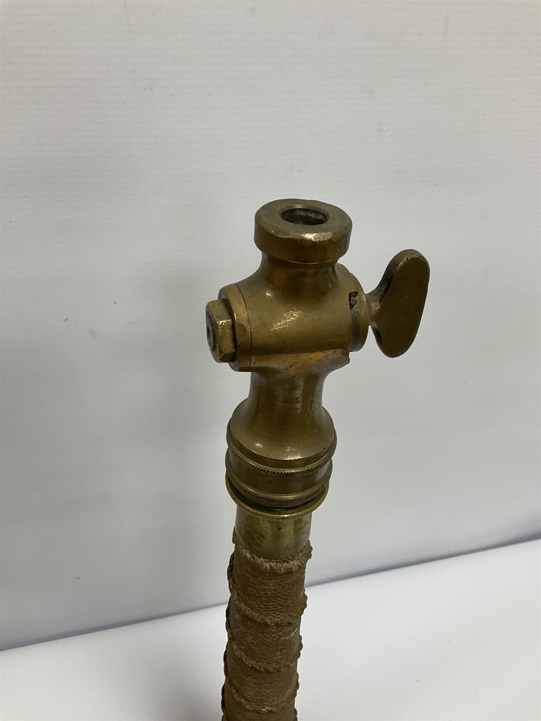 Brass fire hose coupling/nozzle, stamped 'K. Kutter, Fluntern, Zurich', l45.5cm