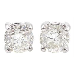 Pair of 18ct white gold round brilliant cut diamond stud earrings, hallmarked, total diamond weight approx 2.25 carat
