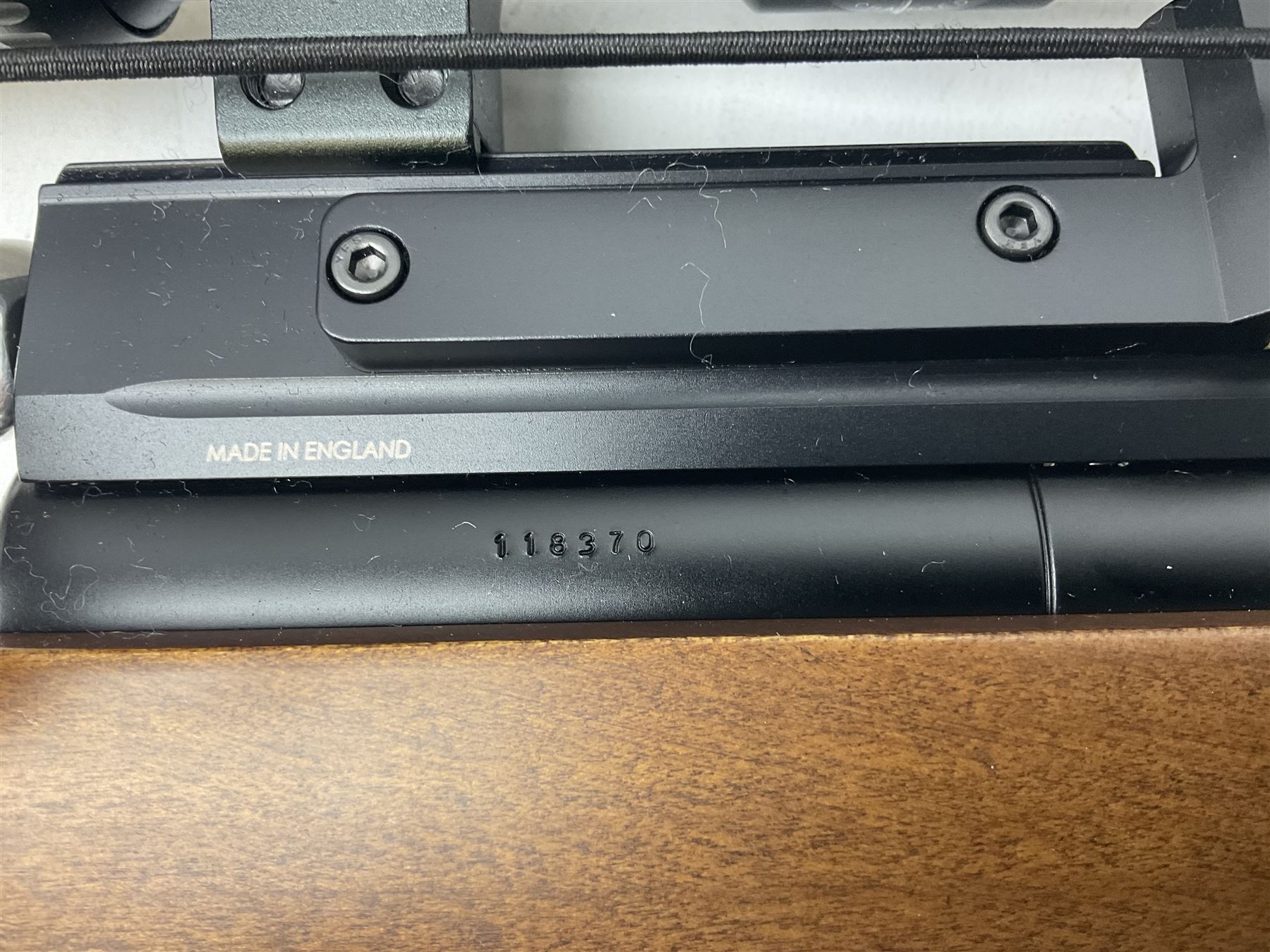 Air Arms Model S410F Classic .177 multi-shot compressed air rifle with bolt action, underside pressure gauge, chequered pistol grip, moderator and Hawke Sport HD 3-9x50 scope L112cm; in Anglo Arms camouflage sleeve with spares, tool kit, magazine and instruction manual
