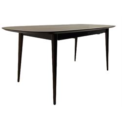Bentley Designs - Premier collection 'Oslo' contemporary walnut extending dining table and six chairs upholstered in steel grey fabric. 