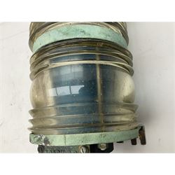 Two port and starboard brass lamps, each with a plaque marked 'Noack as Lanterne KL.A Serie 700 Type 704D Babord', ribbed green and red glass shades, H44cm