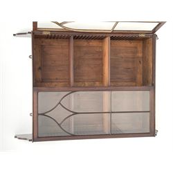 Georgian mahogany Gothic wall hanging cabinet, enclosed by two ogee pointed arch astragal glazed doors, plain sides with shaped top and bottom brackets