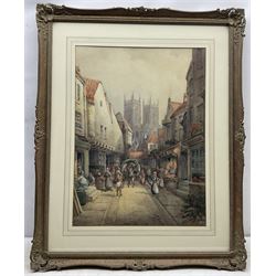 Frederick William Booty (British 1840-1924): Stonegate looking towards York Minster, watercolour signed and dated 1919, 60cm x 44cm 
Provenance: private collection, purchased H C Chapman & Son Scarborough 11th June 1991 Lot 334