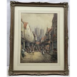 Frederick William Booty (British 1840-1924): Stonegate looking towards York Minster, watercolour signed and dated 1919, 60cm x 44cm 
Provenance: private collection, purchased H C Chapman & Son Scarborough 11th June 1991 Lot 334