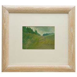 Emerson Mayes (British 1972-): 'Forest Edge', oil on panel signed and dated 1995, titled on label verso 14cm x 20cm