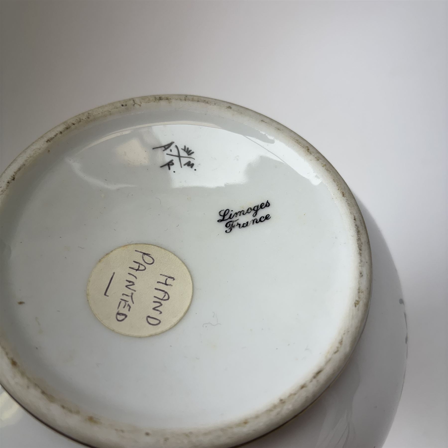 Limoges hand painted vase of baluster form with fluted rim, decorated with birds amongst flowering foliage, together with Camille Le Tallect twin handle vase and two others 