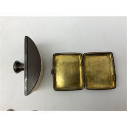 Modern silver mounted blotter, with engine turned decoration, hallmarked Birmingham 1991, small group of silver flatware, and a silver plated cigarette case, approximate weighable silver 71.5 grams