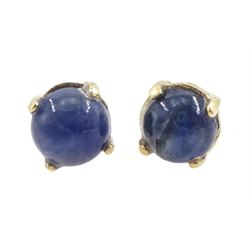 Pair of 9ct gold cabochon round cut sapphire stud earrings, stamped