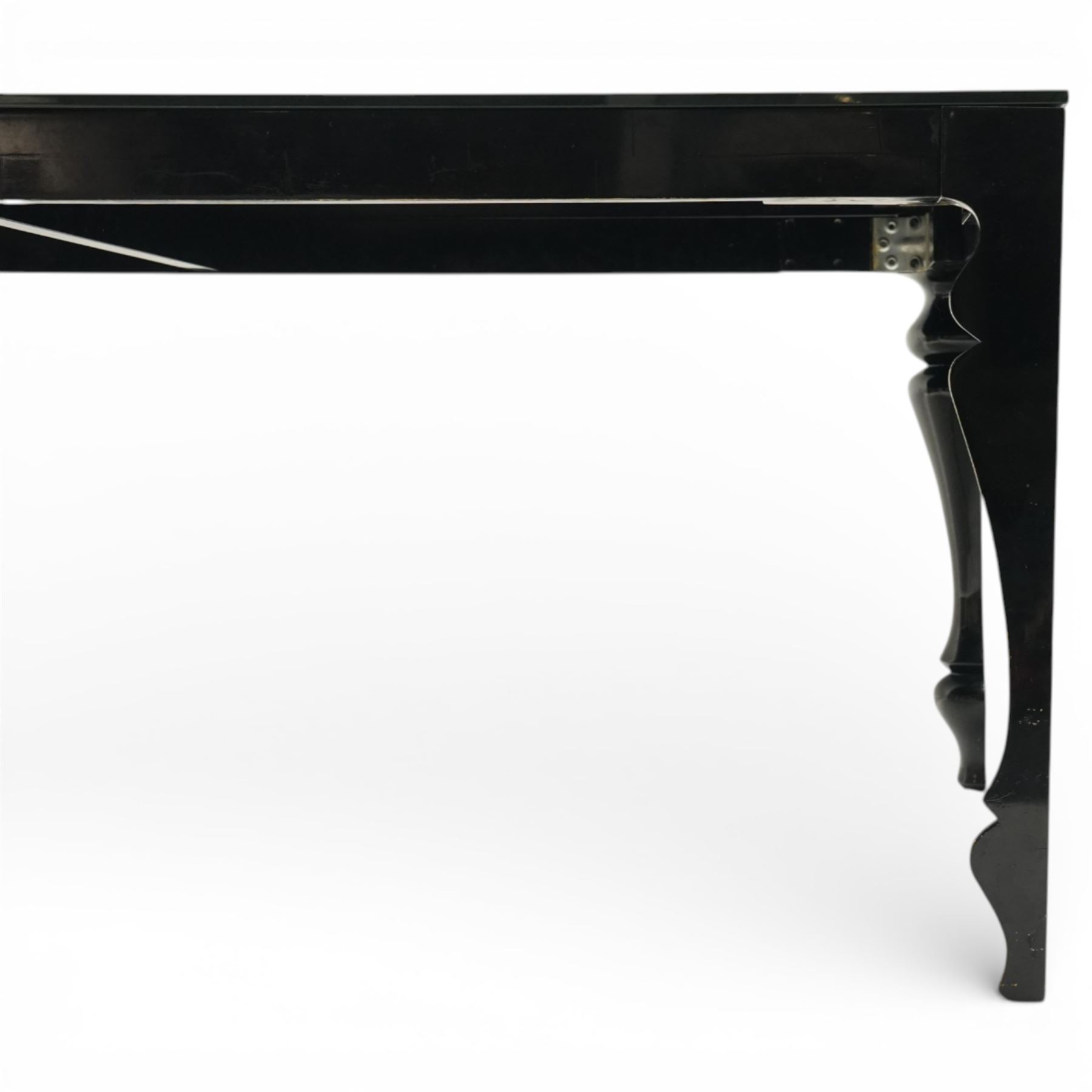 John Reeves (1981-) for Heal’s - ebonised ‘Louis’ dining table, with inset glass top, laminated rubberwood frame finished with a tough glossy polyurethane finish, raised on shaped supports