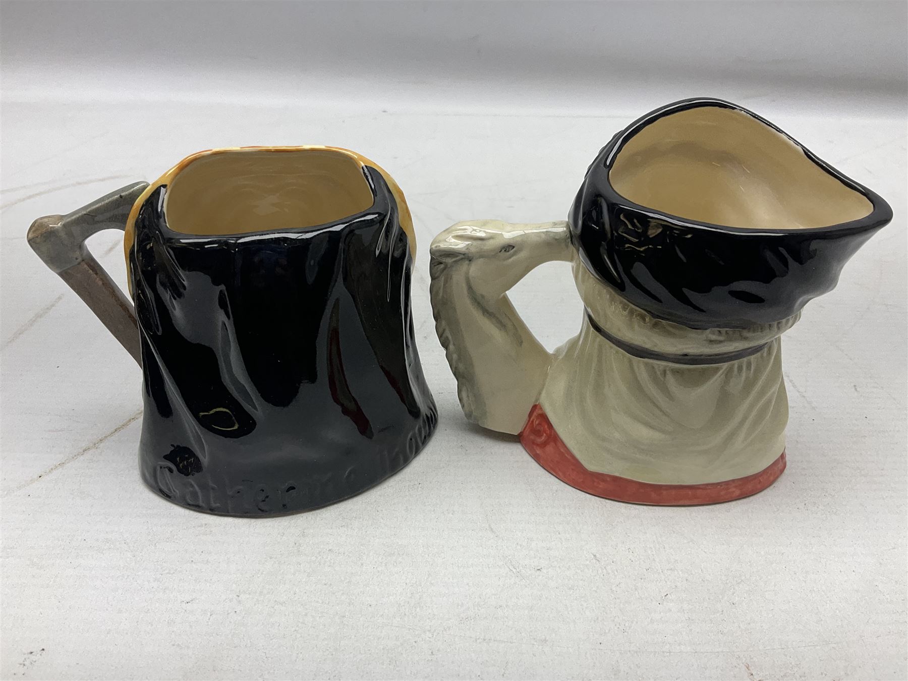 Royal Doulton Henry VIII and his Six Wives Character Jugs, comprising of Henry VIII D6647, Catherine of Aragon D6657, Anne Boleyn D6650, Jane Seymour D6746, Anne of Cleves D6753, Catherine Howard D6692 and Catherine Parr D6751, tallest H10cm