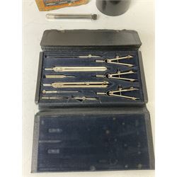 Charvos cased set of drawing instruments together with Johnson adjustable developing tank