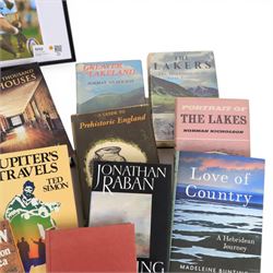 Ten travel related books, including Ted Simon Jupiter's Travels, On Tour The British Traveller in Europe, Norman Nicholson The Lakers, Greater Lakeland and Portrait of the Lakes and Nicholas Thomas A Guide to Prehistoric England and signed sporting books and photographs, comprising Johnny Wilkinson 11.5 x 8