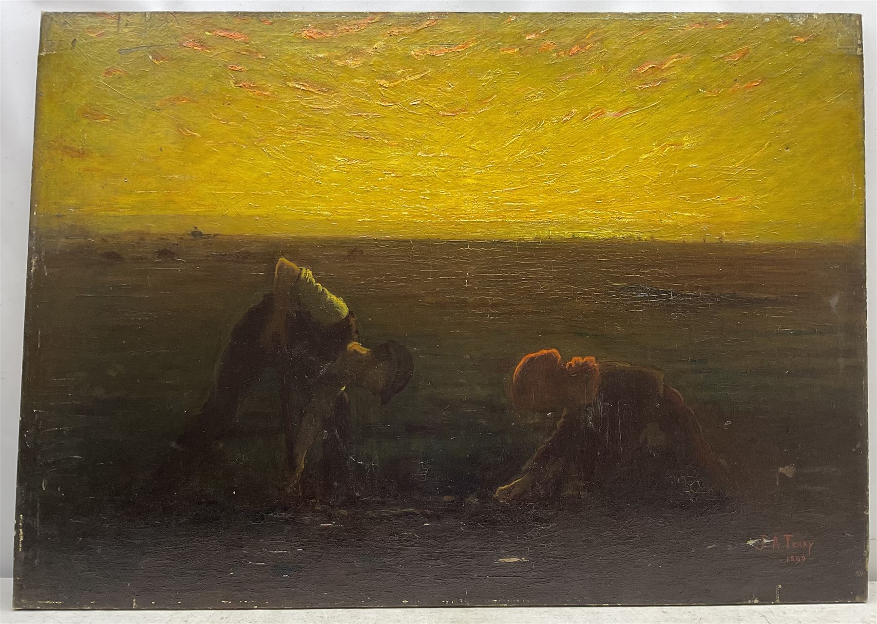Joseph Alfred Terry (Staithes Group 1872-1939): The Gleaners, oil on canvas signed and dated 1899, 86cm x 122cm (unframed)
Provenance: Artist's Studio Sale, Christie's 3rd July 1986, Lot 209. Studio Sale stamp verso