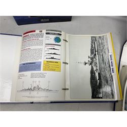 Six Atlas Editions ring binders of Warships Maxi Cards; and large quantity of booklets, cigarette cards etc of naval and shipping interest