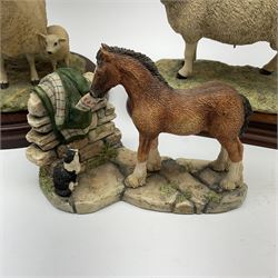 Two Border Fine Arts figures, modelled by Ray Ayres, comprising Texel Ram (Style One), model no L108, no 662/850, and Texel Ewe and Lambs (Style One), model no L37, no 49/850, each on wooden base, together with another Border Fine Arts figure, Curiosity JH81.