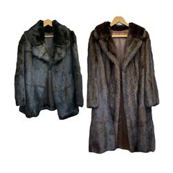 Ladies three quarter length brown mink coat, together with a ladies short black rabbit fur coat 