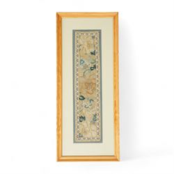 Collection of embroidered Chinese silk tapestries and collars, 19th century and later, all framed, largest 54cm x 34cm (5)