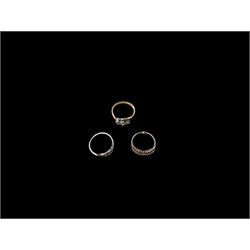 18ct gold diamond ring, 18ct white gold ring shank and a 9ct gold stone set ring