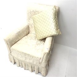 Edwardian armchair upholstered in a beige floral patterned fabric, W69cm