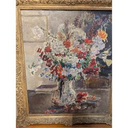 Attrib. Dame Ethel Walker DBE ARA (British 1861-1951): 'Mixed Bouquet', oil on canvas unsigned, titled verso with various exhibition labels 75cm x 62cm
