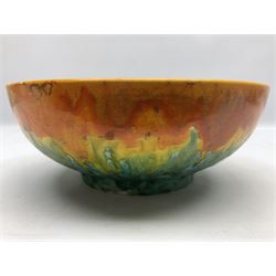 Crown Ducal bowl with orange and teal drip glaze decoration, D25cm H10cm
